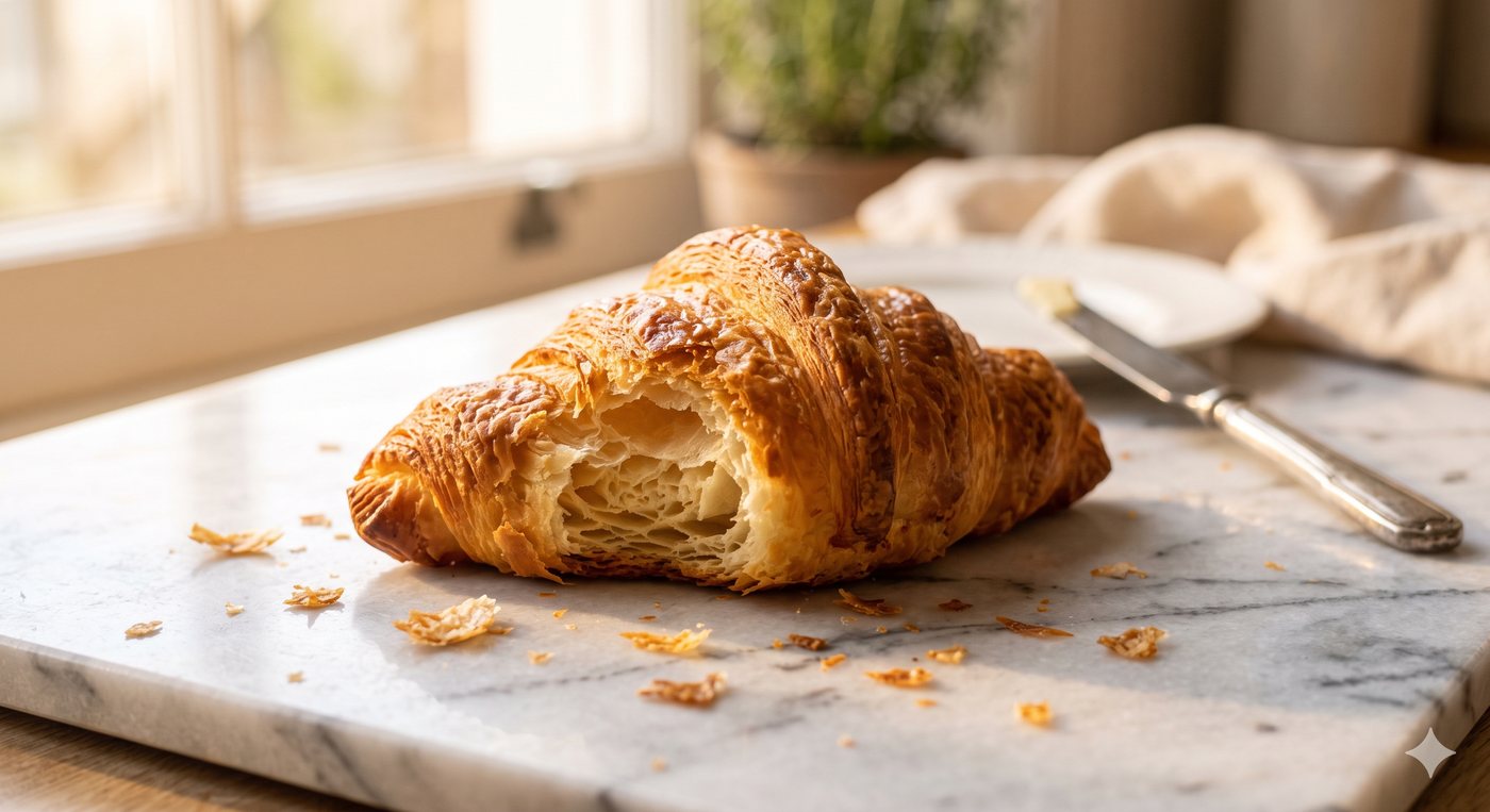Fresh croissant on marble countertop