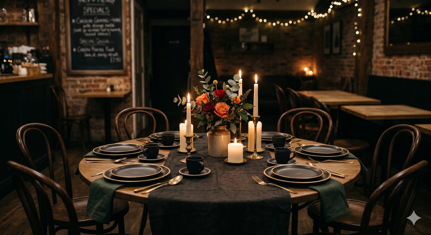 Private event table setting with candles