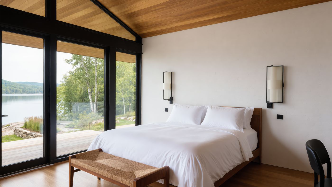 Alder Bluff primary bedroom facing the lake