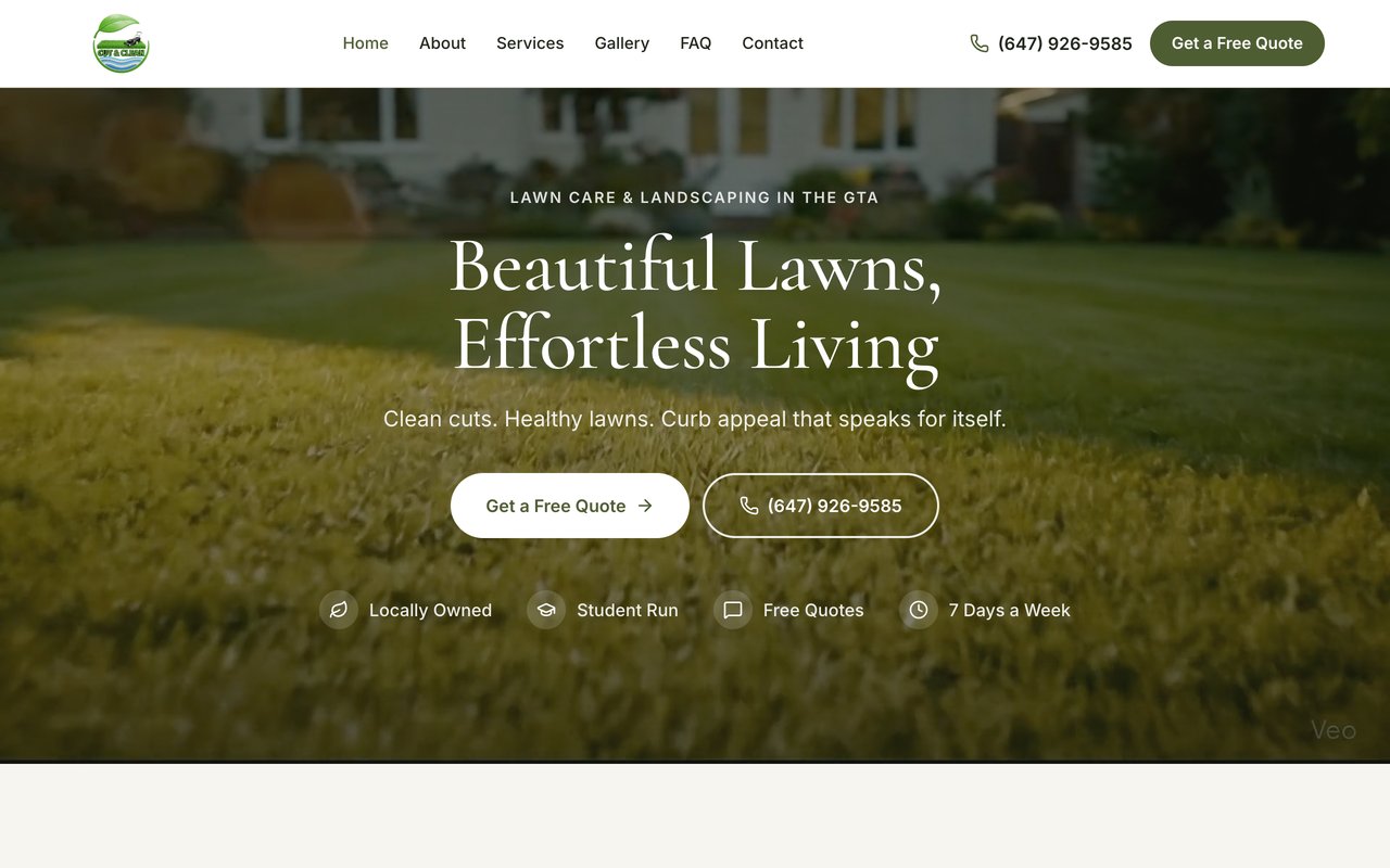 Cut & Clean Lawns website homepage - live on cutandcleanlawns.ca