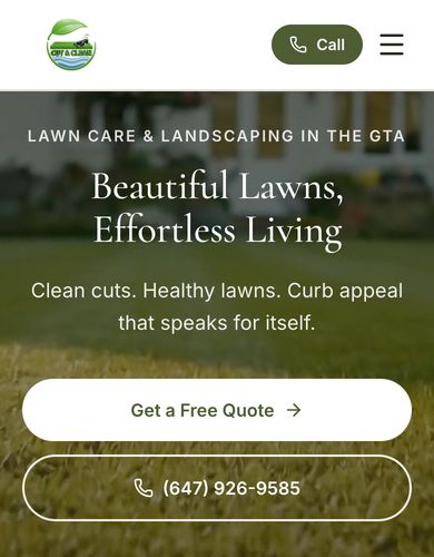 Cut & Clean Lawns mobile view - responsive design on phone
