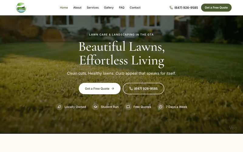 Cut & Clean Lawns website - landscaping homepage