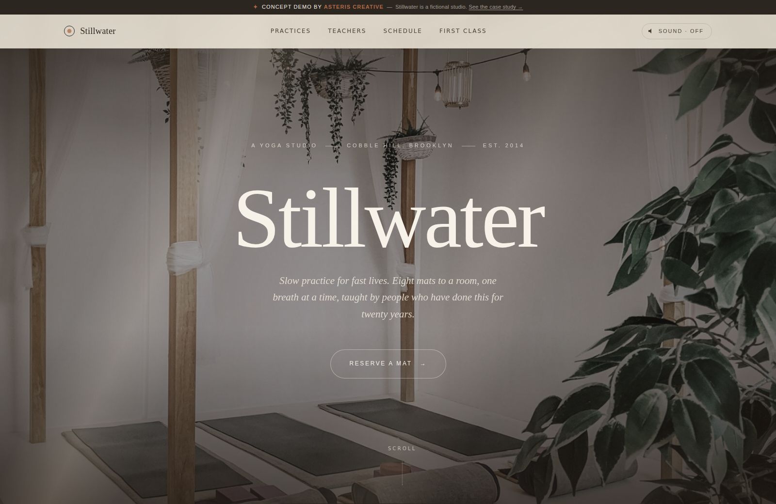 Stillwater - concept yoga studio website demo homepage